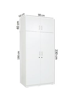 AFT Spacious White MDF 4-Door Wardrobe with Upper and Lower Storage, Hanging Rod, Shelves, Lockable and Drawer, Sleek Metallic Handles, and Durable Hinges - 230cm (H) x 90cm (W) x 50cm (D) WHITE (ARFAN)  - Image 3