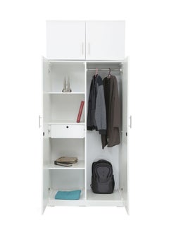 AFT Spacious White MDF 4-Door Wardrobe with Upper and Lower Storage, Hanging Rod, Shelves, Lockable and Drawer, Sleek Metallic Handles, and Durable Hinges - 230cm (H) x 90cm (W) x 50cm (D) WHITE (ARFAN)  - Image 5