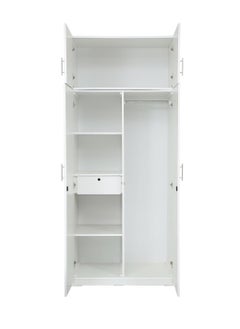 AFT Spacious White MDF 4-Door Wardrobe with Upper and Lower Storage, Hanging Rod, Shelves, Lockable and Drawer, Sleek Metallic Handles, and Durable Hinges - 230cm (H) x 90cm (W) x 50cm (D) WHITE (ARFAN)  - Image 4