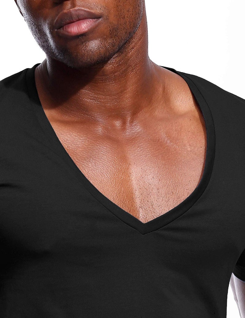 Zbrandy Deep V Neck T Shirt for Men Low Cut Vneck Tee Invisible Tshirt Vee Top Black M - Image 5
