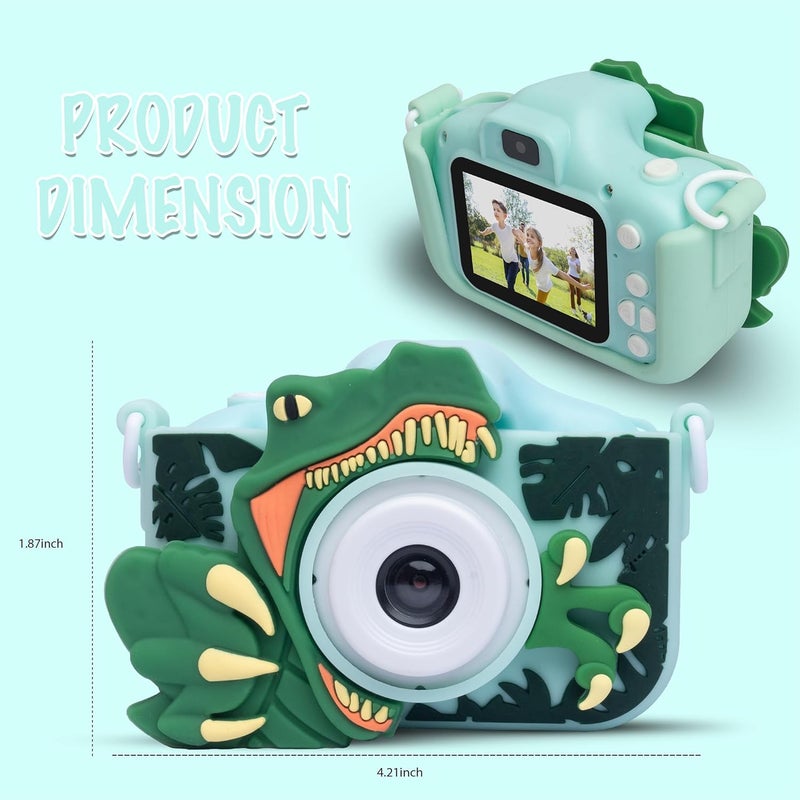 ESSENTIALEASE Kids Digital Camera 1080 Pixels HD Dinosaur Mini Video Camcorder For Boys & Girls, Age 4, 5, 8-10| 2-Inch HD Screen, Selfie | Child-Safe Design | Expandable Up To 32GB (Green) - Image 3