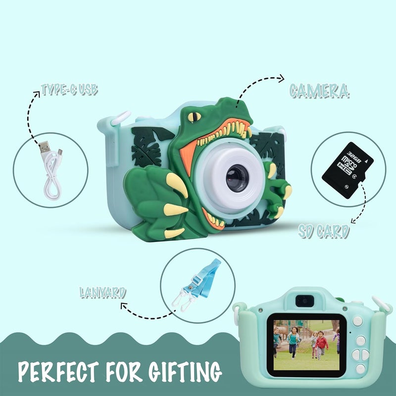 ESSENTIALEASE Kids Digital Camera 1080 Pixels HD Dinosaur Mini Video Camcorder For Boys & Girls, Age 4, 5, 8-10| 2-Inch HD Screen, Selfie | Child-Safe Design | Expandable Up To 32GB (Green) - Image 5