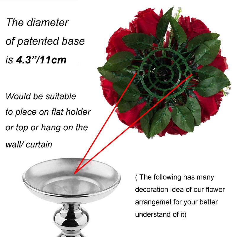 BLOSMON Flower Centerpieces for Tables Wedding: 10 Pcs Crimson Red Artificial Rose Flowers Balls Decoration - 9.5 Inch Fake Silk Kissing Floral Arrangement for Home Party Event DIY Decor - Image 5