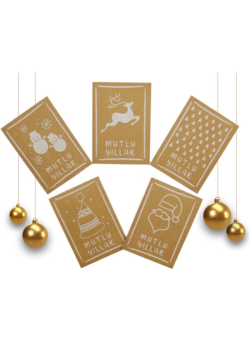 Repro Design 10X14 cm New Year Themed 5 Pieces Greeting Card Model-7 Happy New Year  - Image 1
