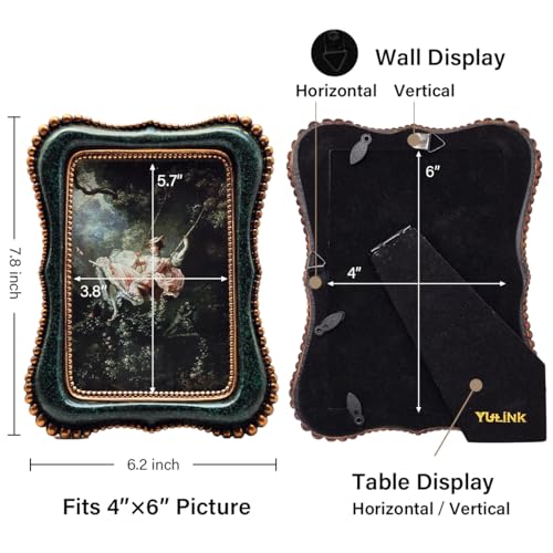 YULINK 4x6 Vintage Picture Frame, Antique Blackish Green Ornate Photo Frame, for Tabletop and Wall Display, Decorative Retro Home Decor, Old Fashioned Photo Gallery Art - Image 5
