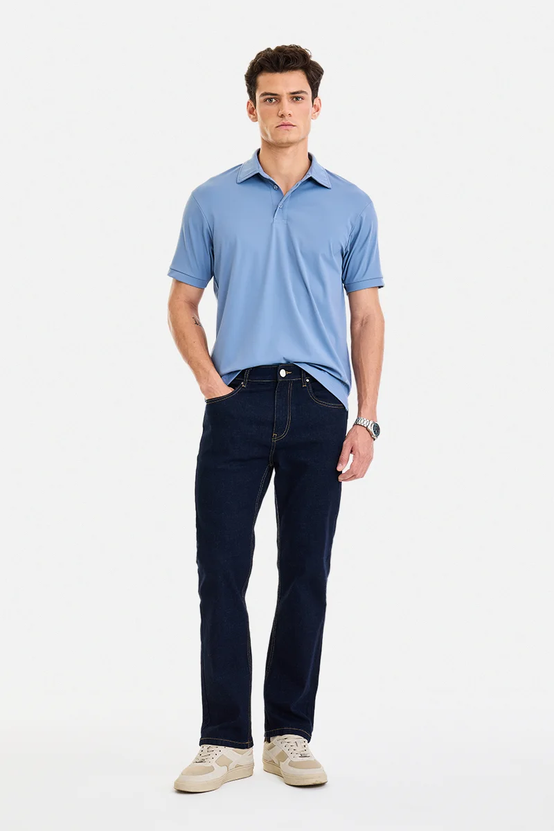 سنيتش Light Blue Solid Half Sleeve Regular Fit T-Shirt