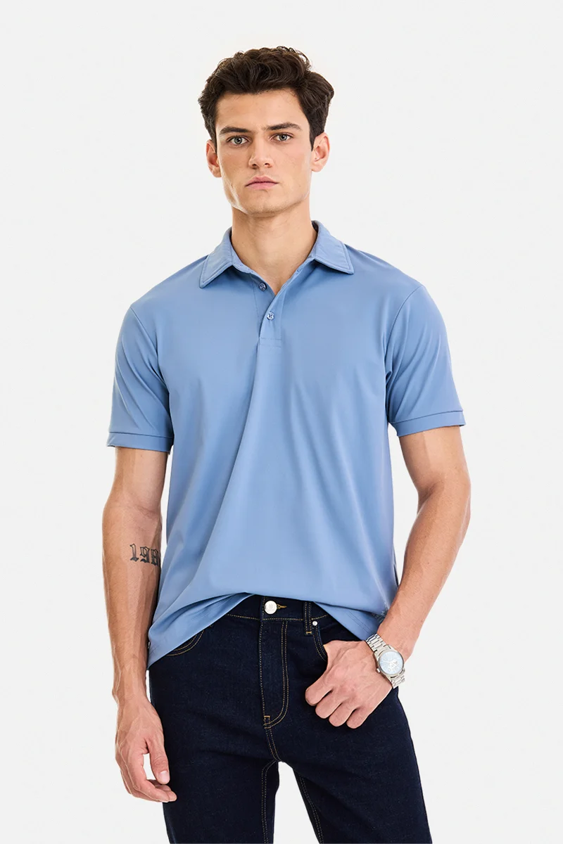 سنيتش Light Blue Solid Half Sleeve Regular Fit T-Shirt