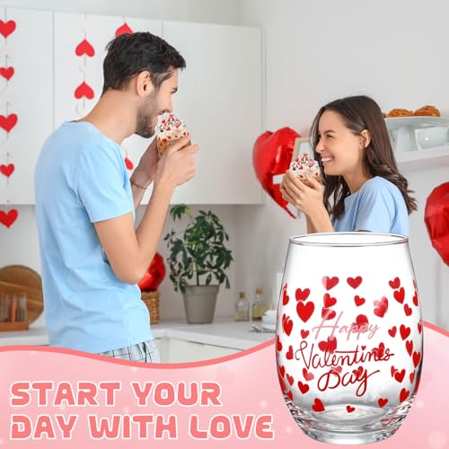 Maxcheck 6 Pcs Valentines Day Wine Glasses Red Heart Wine Glasses Galentines Stemless Glass Drinking Glass Valentines Party Gift for Present Holiday Party Event - Image 3