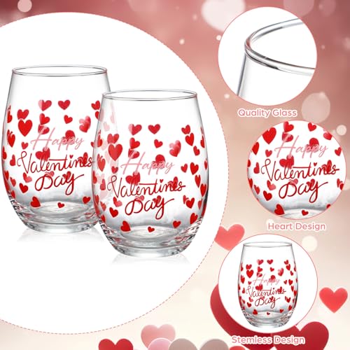 Maxcheck 6 Pcs Valentines Day Wine Glasses Red Heart Wine Glasses Galentines Stemless Glass Drinking Glass Valentines Party Gift for Present Holiday Party Event - Image 5