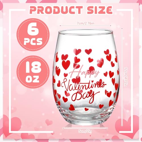 Maxcheck 6 Pcs Valentines Day Wine Glasses Red Heart Wine Glasses Galentines Stemless Glass Drinking Glass Valentines Party Gift for Present Holiday Party Event - Image 2