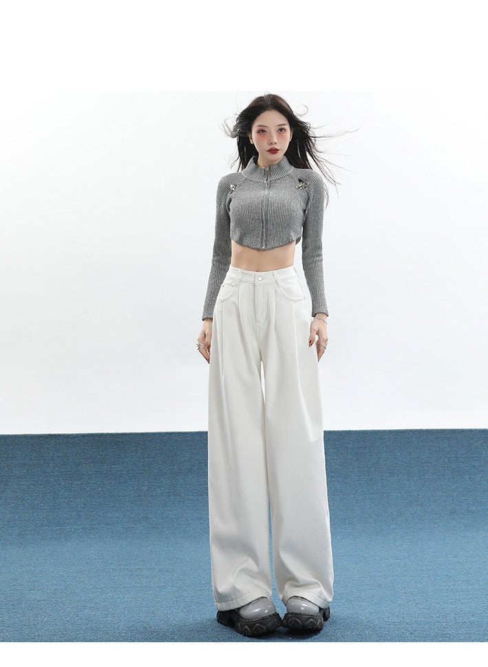Women's Mid Waist Wide Leg Loose Denim Jeans, Mid Rise, Straight Leg, Jeans ﻿  - Image 5