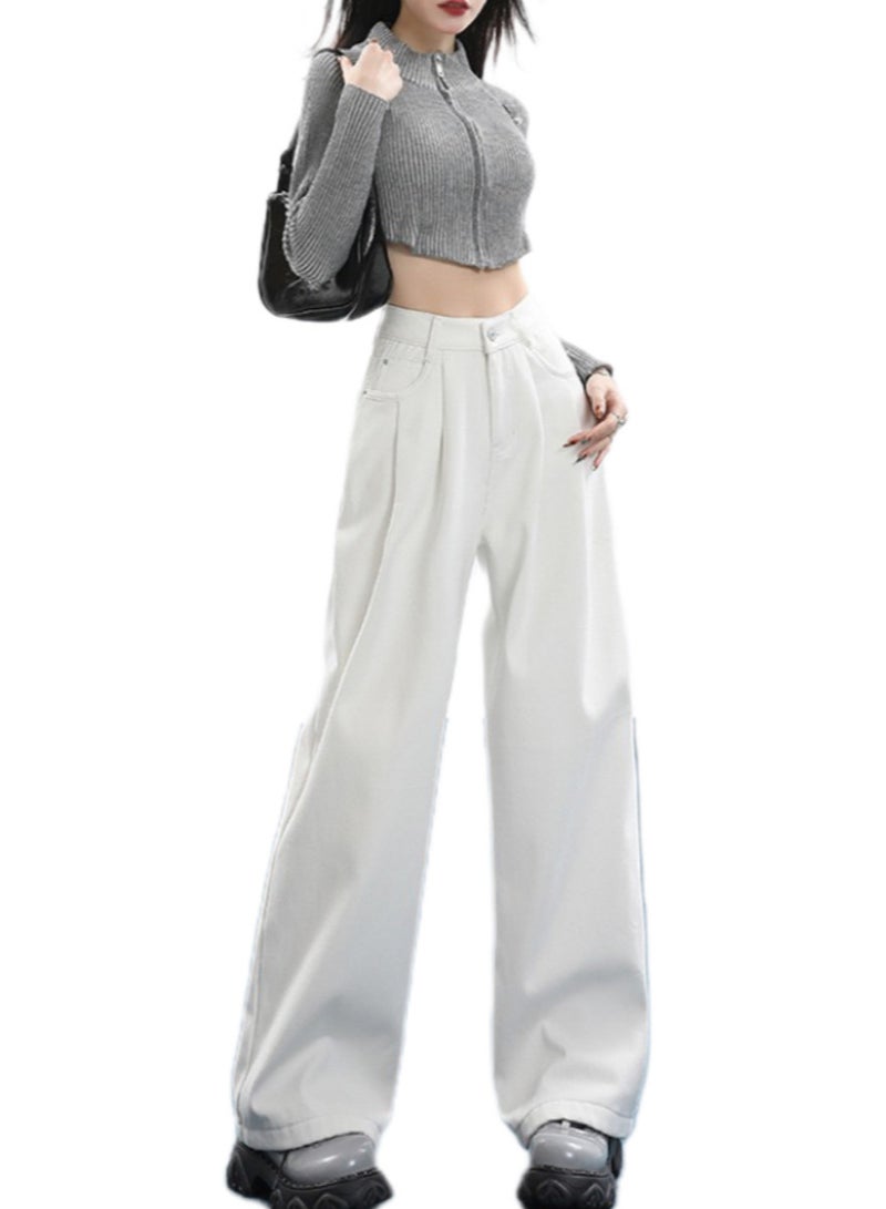 Women's Mid Waist Wide Leg Loose Denim Jeans, Mid Rise, Straight Leg, Jeans ﻿  - Image 1