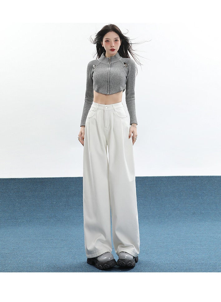 Women's Mid Waist Wide Leg Loose Denim Jeans, Mid Rise, Straight Leg, Jeans ﻿  - Image 3