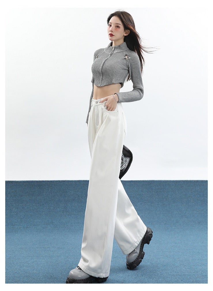 Women's Mid Waist Wide Leg Loose Denim Jeans, Mid Rise, Straight Leg, Jeans ﻿  - Image 4