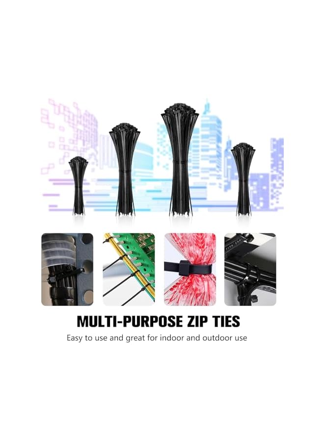 S-TOP Cable Zip Ties,400 Pack Black Assorted Sizes 12+8+6+4 Inch,Multi-Purpose Self-Locking Nylon Cable Cord Management,Plastic Wire Ties for Home,Office,Garden,Workshop(Black) - Image 5