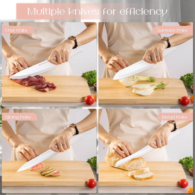 Astercook Knife Set with Block and Sharpener, 22 Piece Kitchen Knife Set Dishwasher Safe, Space-Saving Clear Knife Block with Knives for Everyday Home Cooking White - Image 4