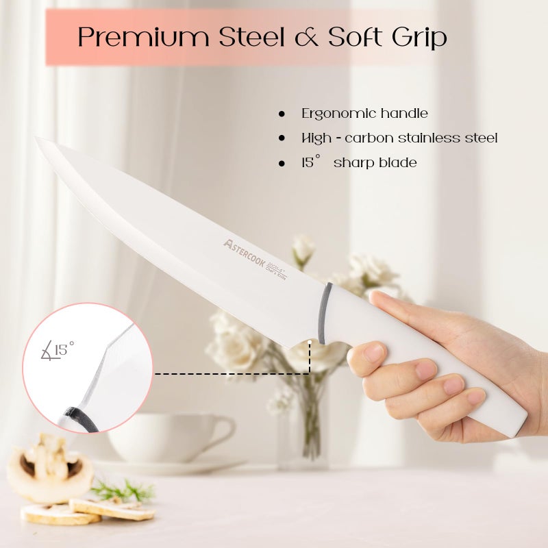 Astercook Knife Set with Block and Sharpener, 22 Piece Kitchen Knife Set Dishwasher Safe, Space-Saving Clear Knife Block with Knives for Everyday Home Cooking White - Image 5