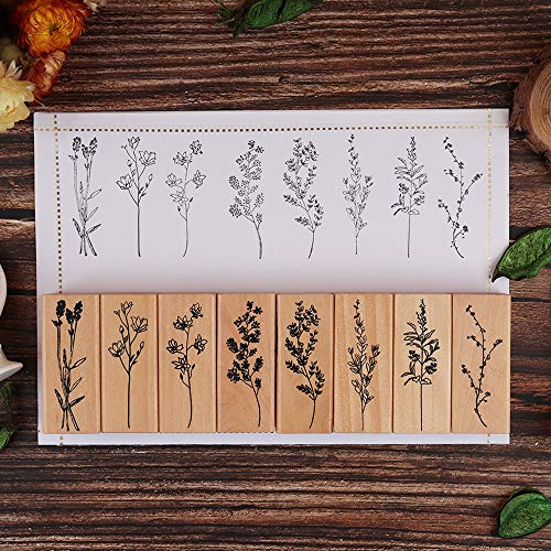 Dizdkizd 8 Pieces Wood Mounted Rubber Stamps, Plant and Flower Decorative Wooden Rubber Stamp Set for DIY Craft, Diary and Craft Scrapbooking - Image 4