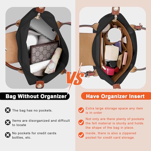 LOUKAYCCI Purse Organizer Insert for Le Pliage Medium Handbags Insert Organizer (Brown, Medium) - Image 3