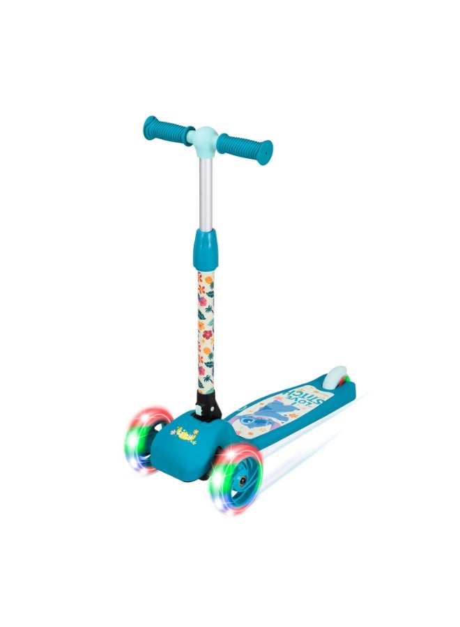 Spartan Stitch 3-Wheel LED Folding Scooter Disney Stitch Graphics, Tri-Color LED Wheels, Adjustable Handlebar, Lean-to-Steer, Wide Non-Slip Deck, Rear Foot Brake, Lightweight Quick Fold | SP-7080 - Image 1
