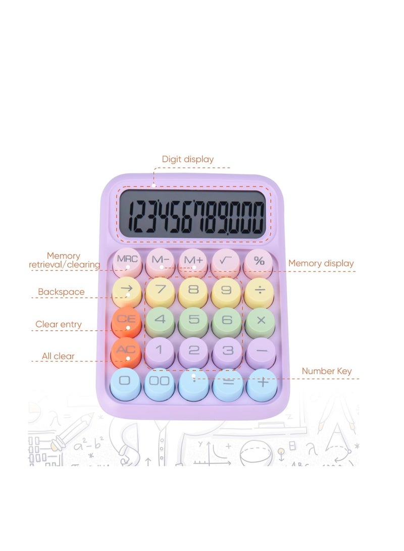Mechanical on calculator, 12-digit large LCD display, large ons easy to press, colorful candy calculator, automatic sleep, with battery. Suitable for offices, schools, and homes. - Image 4