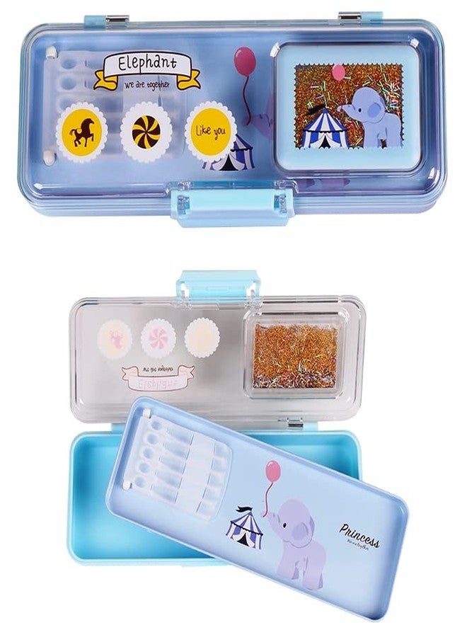 TEMSON Pencil Box Case for Kids - Multi Layer Plastic Pencil Box - Stationary Organizer Pencil Box for Kids, Boys and Girls School Supplies (Elephant - Blue)(35238) - Image 1