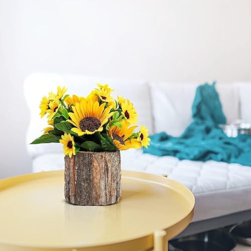 Dekorly Potted Plants Indoor Small Artificial Silk Plants Decor for Home Table Office Desk Bedroom Living Room Bathroom Shelf Farmhouse | Wooden Pot (Design-E, One Plant) - Image 4