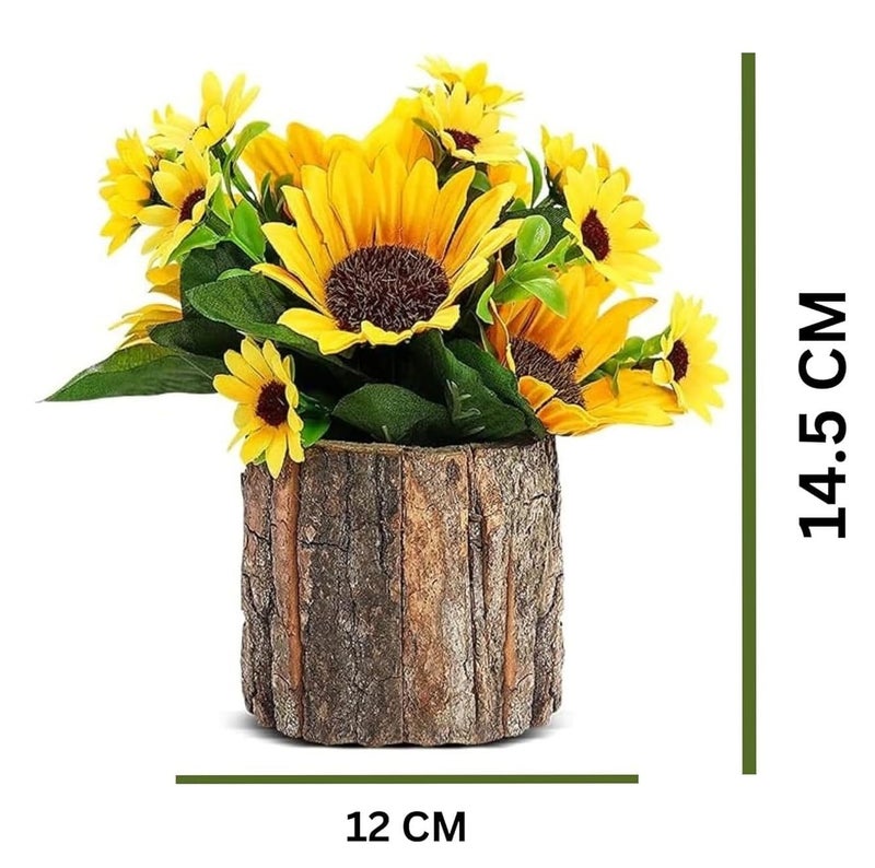 Dekorly Potted Plants Indoor Small Artificial Silk Plants Decor for Home Table Office Desk Bedroom Living Room Bathroom Shelf Farmhouse | Wooden Pot (Design-E, One Plant) - Image 3