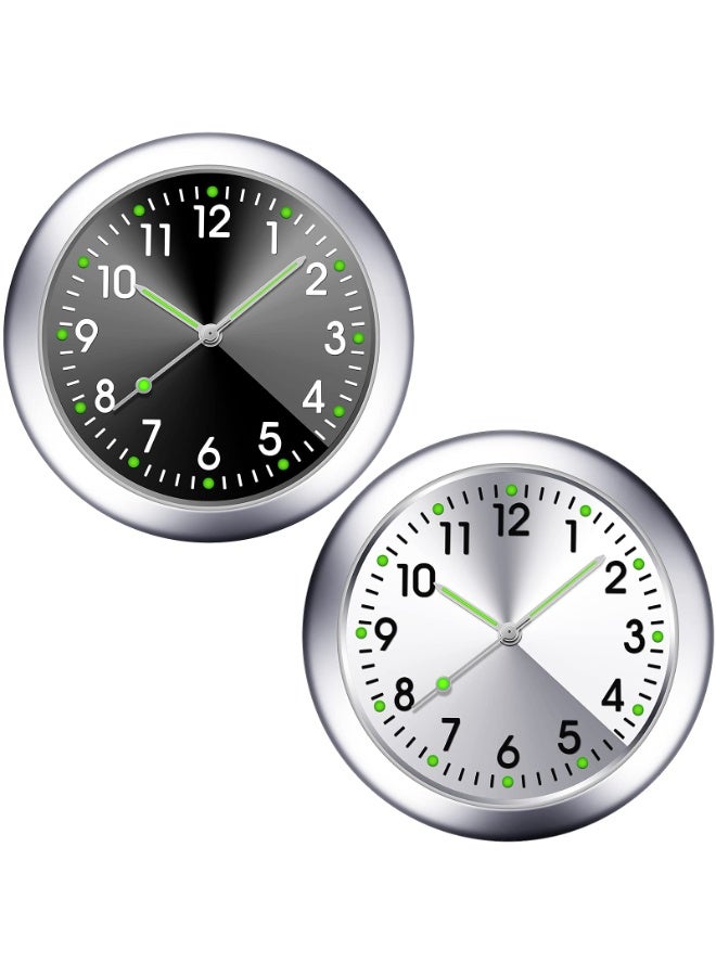 Bukela 2 Pieces Stick on Dashboard Car Clock Mini Tiny Small Luminous Car Vent Clocks Watch for Dashboard Boat Bike Home (Black, Blue) - Image 1
