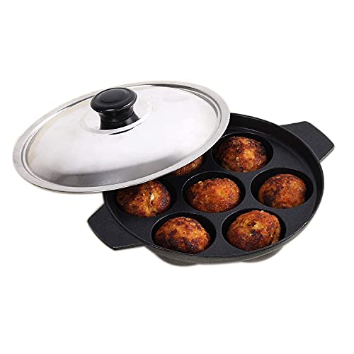 SHRIYA Appam Patra Paniyaram Non-Stick Pan 7 Cavities Non-Stick Appam Patra Appam Chetty Paniyaram Pan Patra with Stainless Steel Lid - Image 5