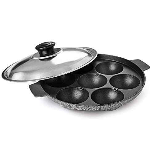 SHRIYA Appam Patra Paniyaram Non-Stick Pan 7 Cavities Non-Stick Appam Patra Appam Chetty Paniyaram Pan Patra with Stainless Steel Lid - Image 1