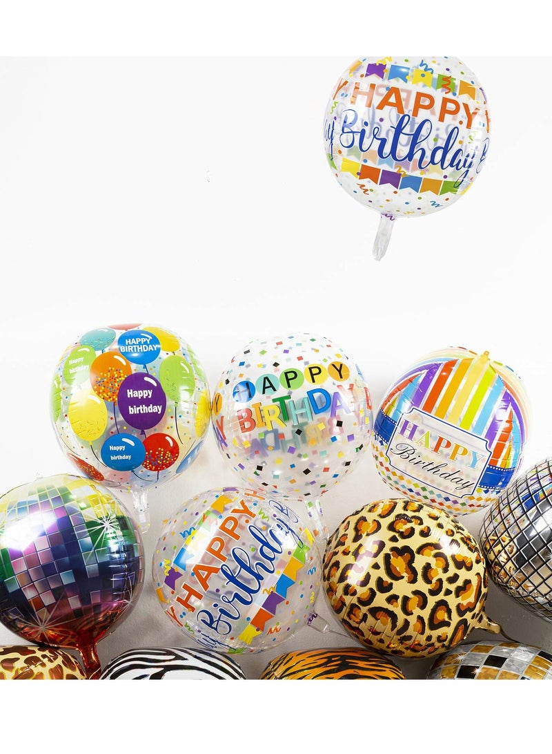 Zikra 12 Pieces Large Happy Birthday Colorful 4D Balloons, 22 Inch Round Shaped Mylar Balloon for Birthday Party Baby Shower Rainbow Multicolor Birthday Parties Decorations Supplies, 4 Patterns - Image 3