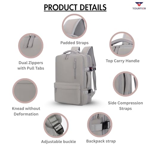 TOURTIER Expandable Laptop Backpack with USB Charging Port, 15.6-Inch Travel & College Bag for Men & Women (GREY) - Image 3