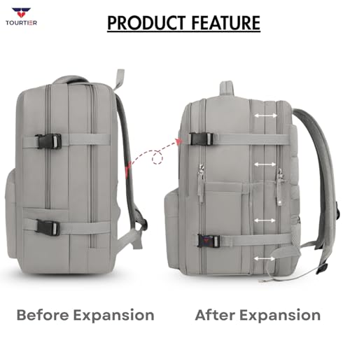 TOURTIER Expandable Laptop Backpack with USB Charging Port, 15.6-Inch Travel & College Bag for Men & Women (GREY) - Image 4