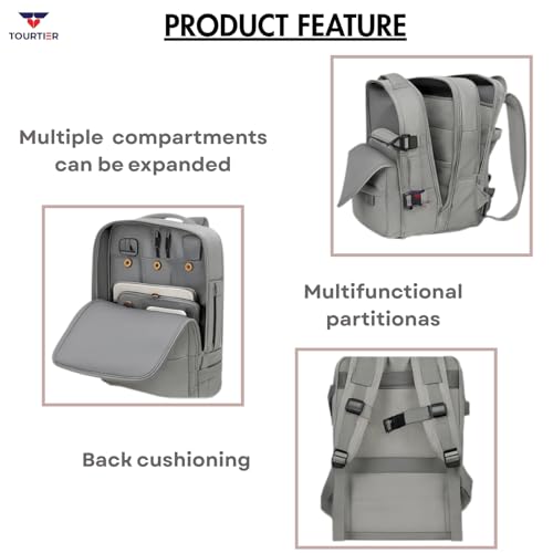 TOURTIER Expandable Laptop Backpack with USB Charging Port, 15.6-Inch Travel & College Bag for Men & Women (GREY) - Image 5