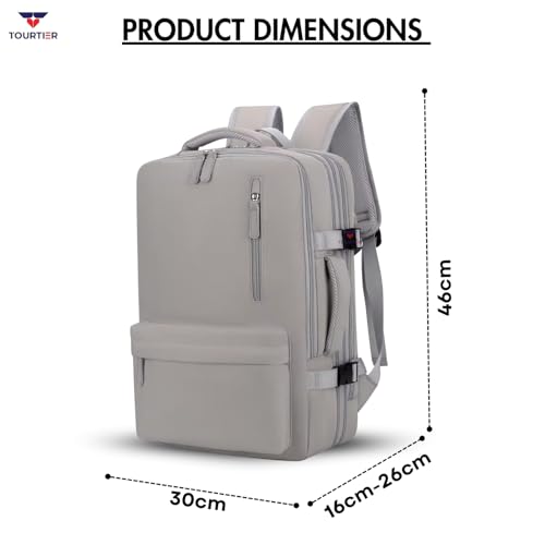 TOURTIER Expandable Laptop Backpack with USB Charging Port, 15.6-Inch Travel & College Bag for Men & Women (GREY) - Image 2