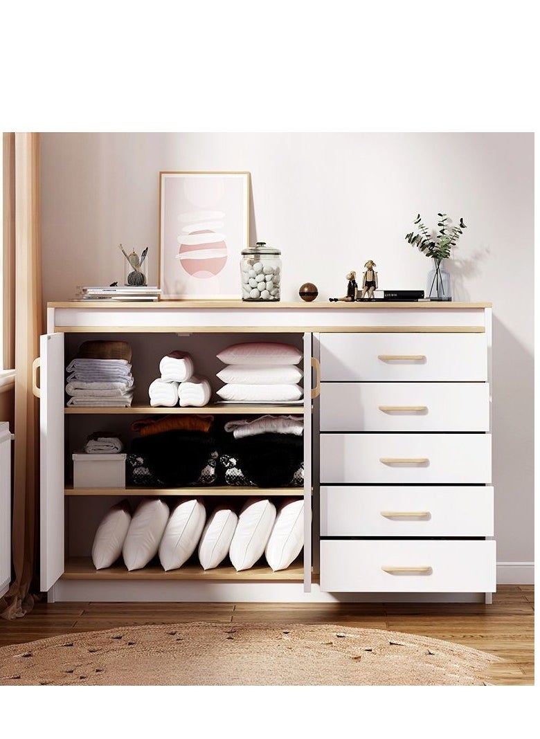 Golden Chest of Drawers, Wooden Storage Cabinet with 5 Dawers and 2 Doors for Household Items and kitchenware, Modern Drawer Storage Cabinet for Living Room Dining Room and Bedroom, DG100 (White)  - Image 3