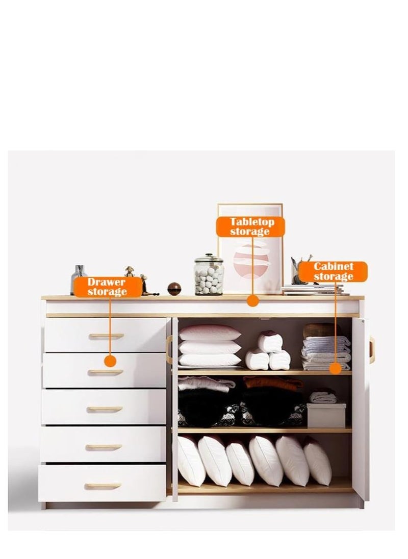 Golden Chest of Drawers, Wooden Storage Cabinet with 5 Dawers and 2 Doors for Household Items and kitchenware, Modern Drawer Storage Cabinet for Living Room Dining Room and Bedroom, DG100 (White)  - Image 4