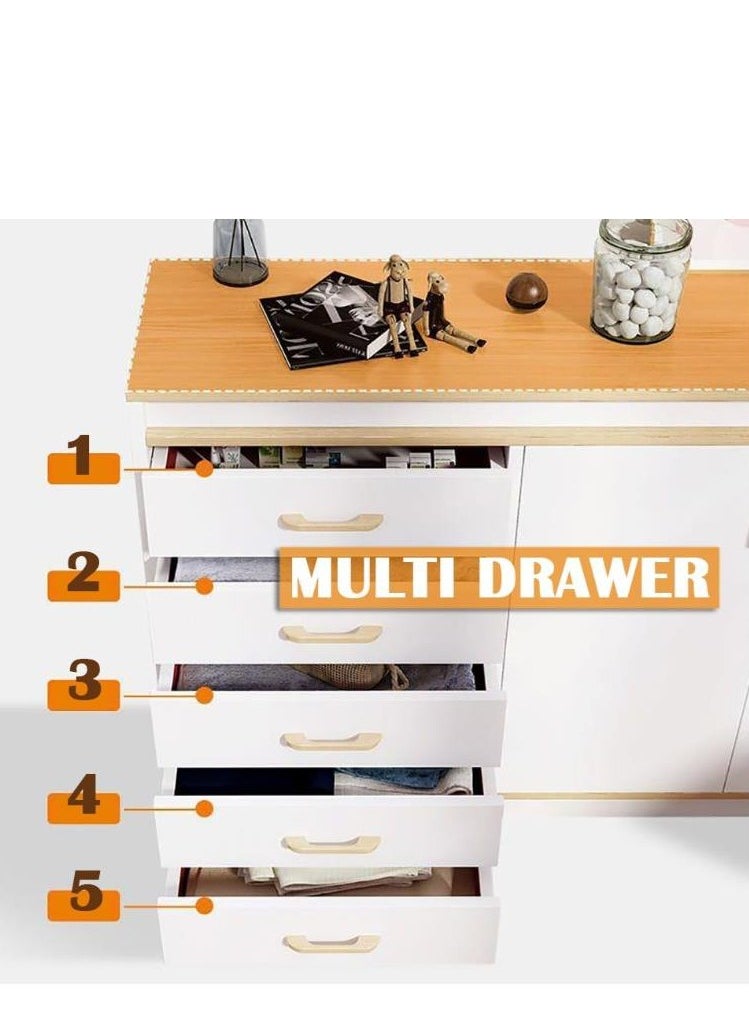 Golden Chest of Drawers, Wooden Storage Cabinet with 5 Dawers and 2 Doors for Household Items and kitchenware, Modern Drawer Storage Cabinet for Living Room Dining Room and Bedroom, DG100 (White)  - Image 5