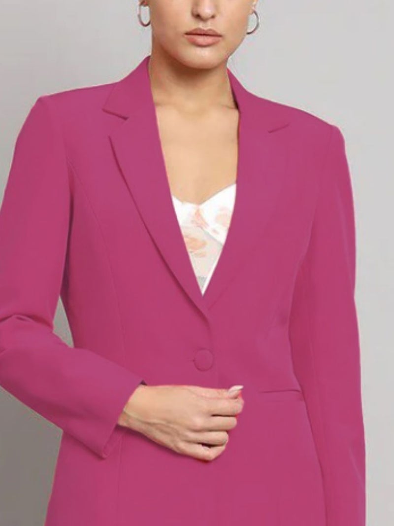 Powersutra Hot Pink Notch Collar Stretch Pant Suit for Women - Image 3
