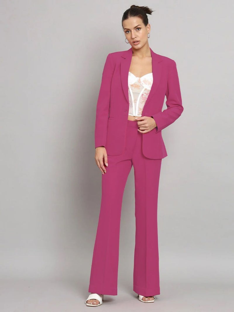 Powersutra Hot Pink Notch Collar Stretch Pant Suit for Women - Image 2
