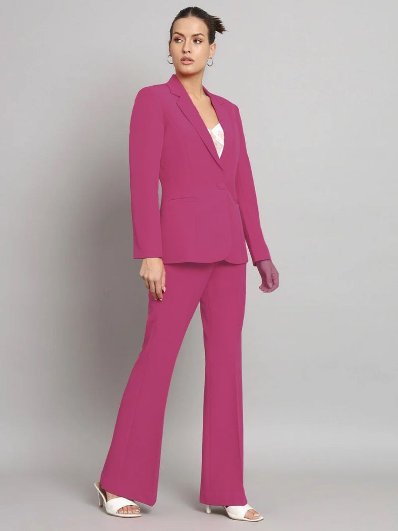 Powersutra Hot Pink Notch Collar Stretch Pant Suit for Women - Image 5