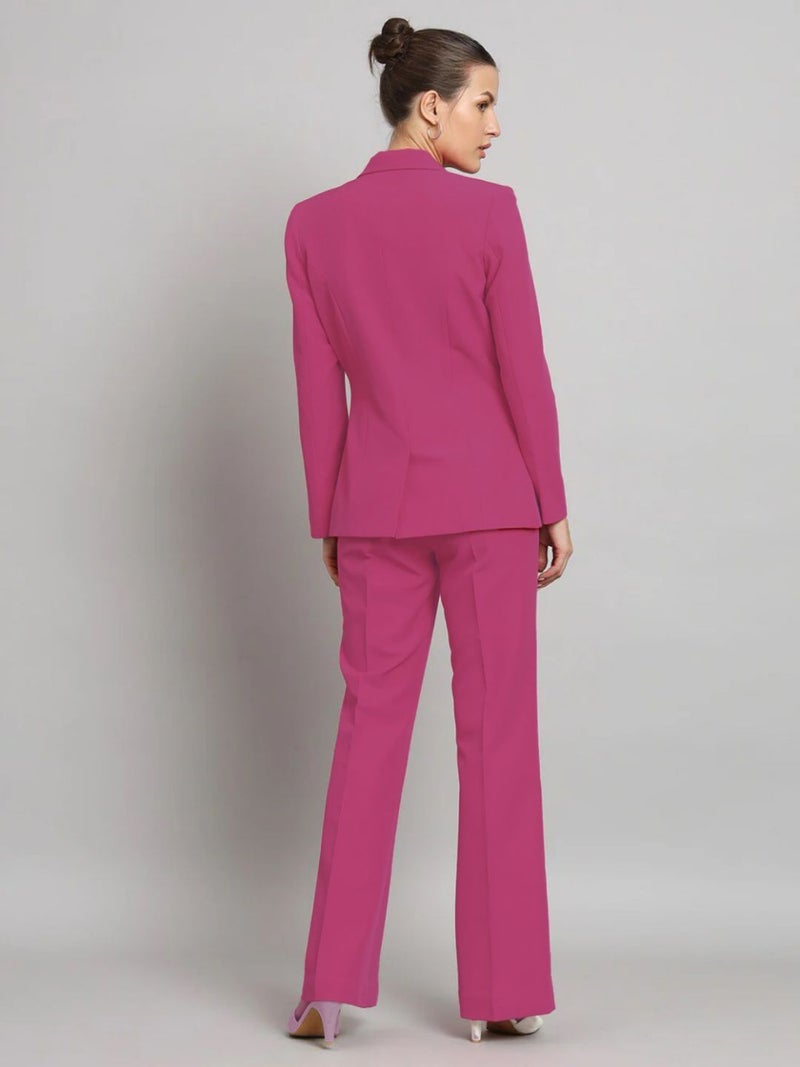 Powersutra Hot Pink Notch Collar Stretch Pant Suit for Women - Image 4