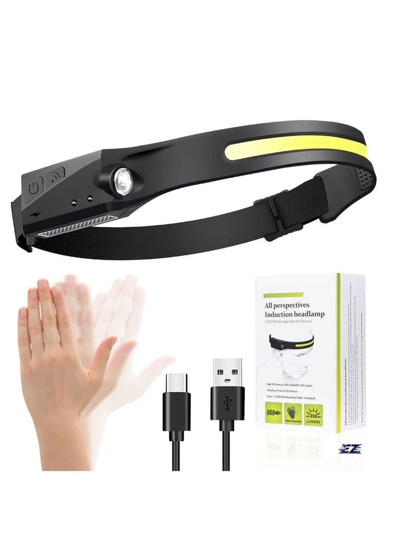 ELTRAZONE Sensor Hands-Free Waterproof LED Headlamp - USB Rechargeable, Wide-Angle Lightweight Flashlight for Outdoor Camping, Running, Hiking, Night Activities - Adjustable, Comfortable, Long Battery Life - Image 1