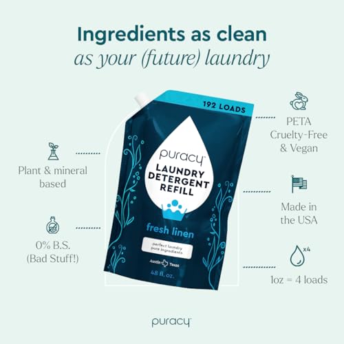 Puracy Laundry Detergent Refill - Enzyme-Powered Liquid Laundry Detergent Concentrate, Natural Laundry Detergent Seen on TikTok, Non-Toxic (Fresh Linen, 48 fl oz, 192 Loads) - Image 3