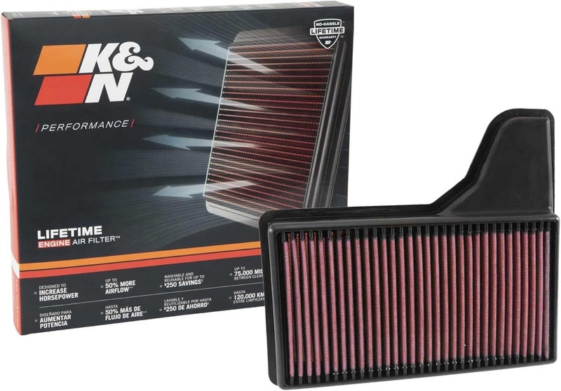 K&N Engine Air Filter: Increase Power & Acceleration, Washable, Premium, Replacement Car Compatible with 2015-2019 Ford Mustang L4/V6/V8, 33-5029 - Image 1