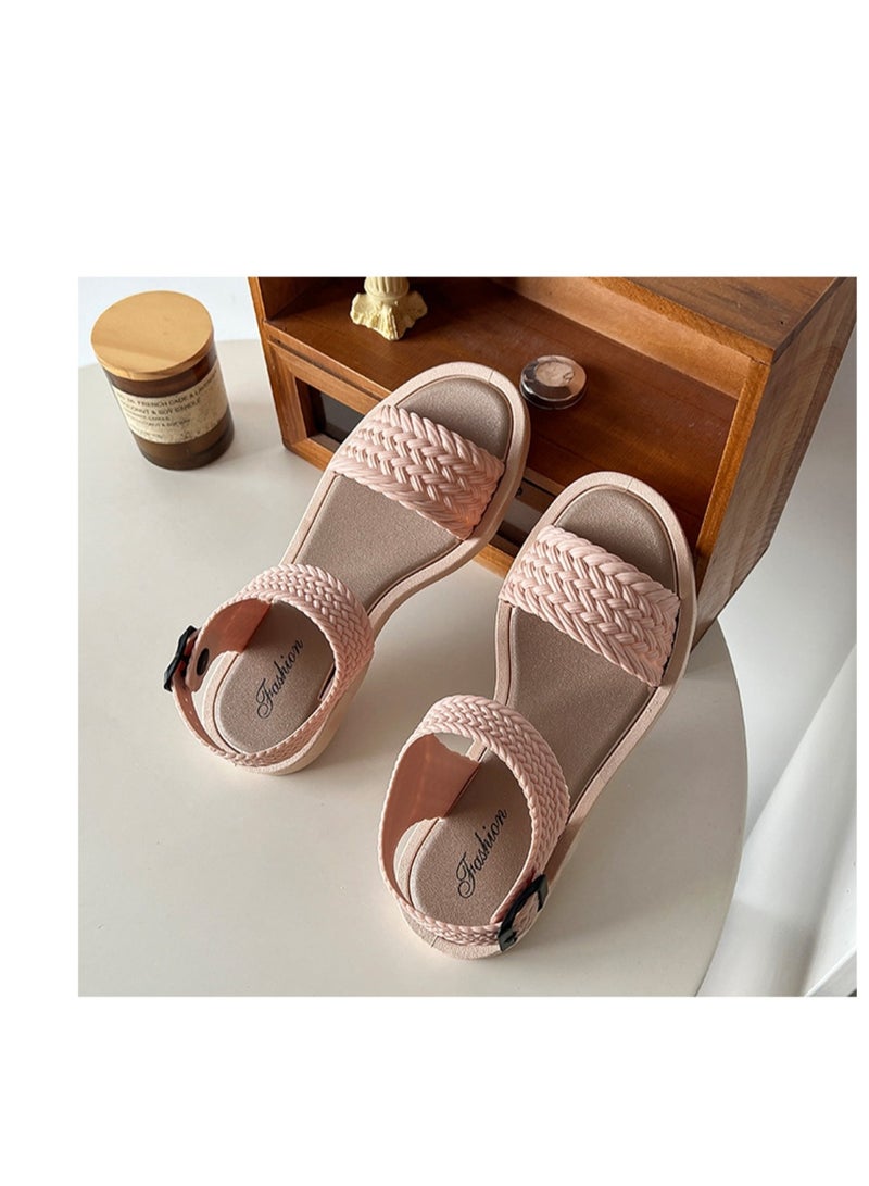 Huitich Beige Braided Strap Fashion Sandals 38-39  - Image 4