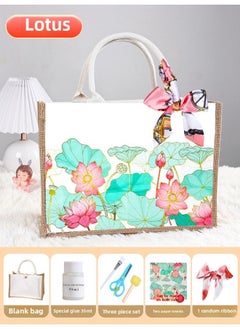 Butterfly Ancient Bart Material Bag Diy Mother's Day Canvas Bag Children's Handmade Creative Linen Bag Group Building Activity Gift-Color:Horizontal Style [lotus] Comes With A Full Set Of Tools + Detailed Tutorials