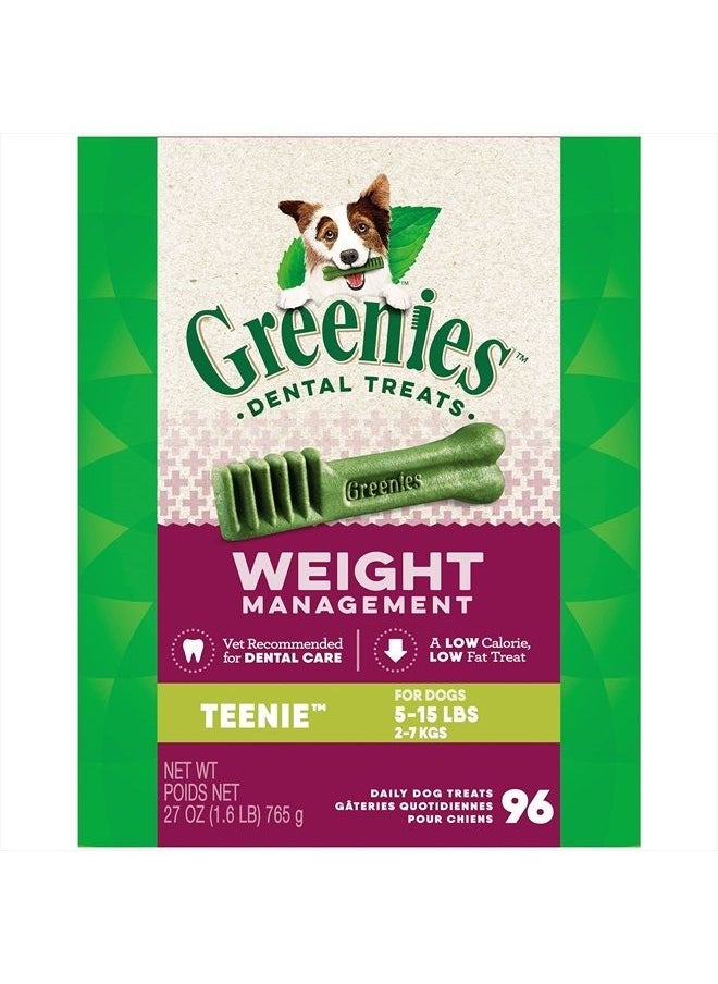 Greenies - GREENIES Weight Management TEENIE Natural Dog Dental Care Chews Weight Control Dog Treats, 27 oz. Pack (96 Treats) - Image 1