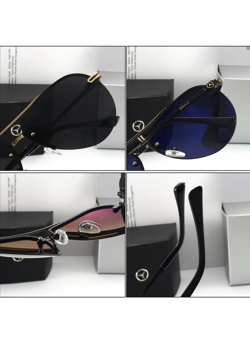 مرسيدس - بنز لايف ستايل نظارات شمسية بدون إطار للرجال مستقطبة للرجال القيادة مع نظارة شمسية حماية من الأشعة فوق البنفسجية 400 ذهبي أسود - Image 5